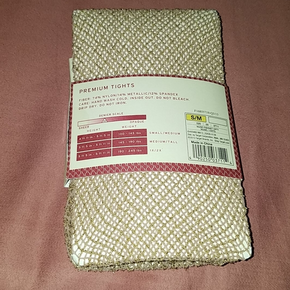 NWT Gold Glittered Fishnet Tights - Picture 2 of 2